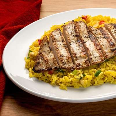 Grilled Chicken Cutlets with Turkey Fried Rice